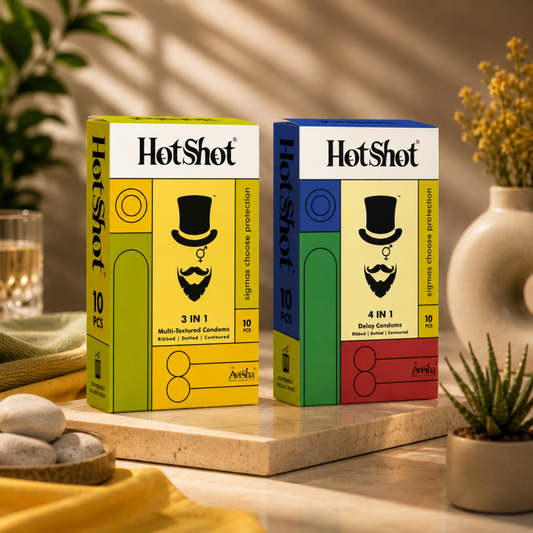 HOTSHOT 3 in 1 and 4 in 1 Extra dotted, Ribbed, Long Lasting Premium Condom (Set of 2, 20 Condoms)