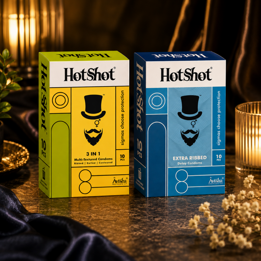 HOTSHOT 4 IN 1 Super Dotted, Long Last, Extra Ribbed, Contoured Delay Condom (Set of 3, 30 Condoms)