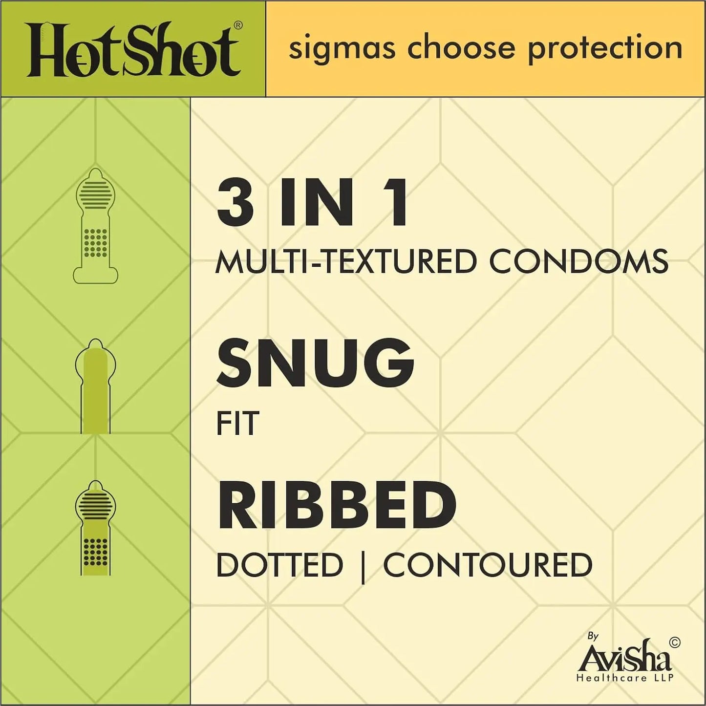 3IN1 Ribbed, Contoured, Dotted Condom For Men - 10 Count