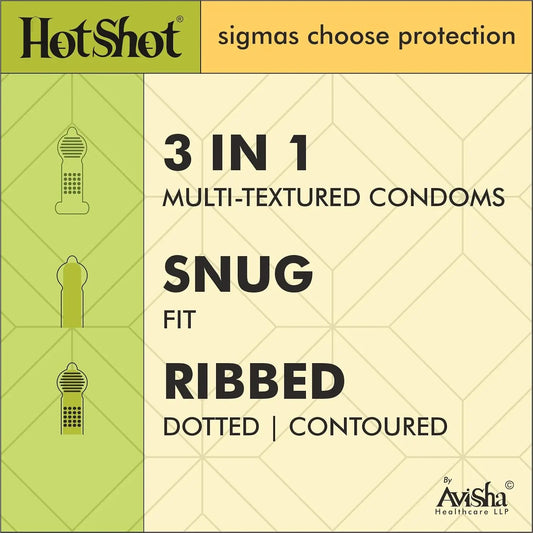 3IN1 Ribbed, Contoured, Dotted Condom For Men - 10 Count